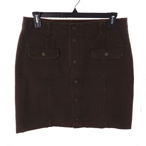 Tommy Hilfiger Jeans 2003 Y2K Solid Brown Snap Closure Cotton Skirt Womens 10